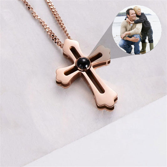 Gepersonaliseerde foto projectie ketting, kruis vorm ketting