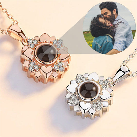 Custom Projection Photo Necklace, Sunflower Necklace