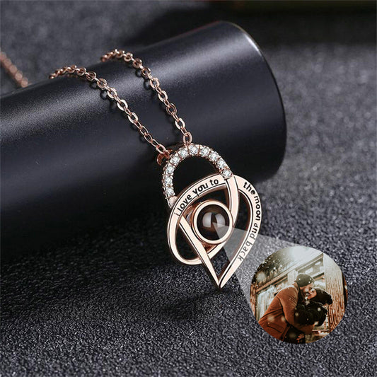 Personalized Photo Projection Necklace, I Love You To The Moon And Back