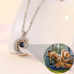 Custom Moon Photo Projection Necklace, Personalized Picture Pendant
